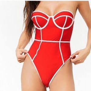Red Bustier One-Piece Swimsuit